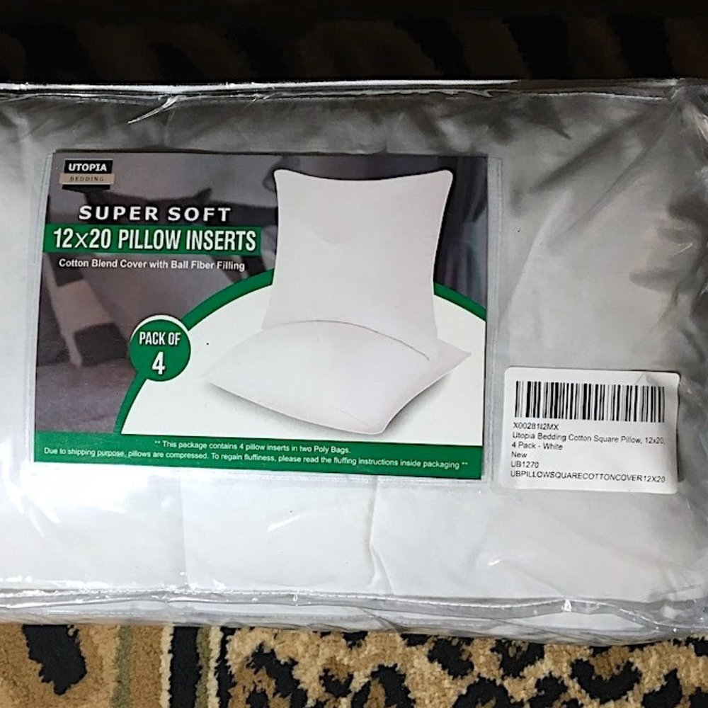 NWT UTOPIA BEDDING SUPER SOFT 12 X 20 PILLOW INSERTS PACK OF 4